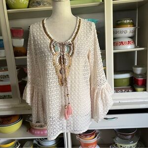 La Bellum Hillary Scott Lace Sheer Lace Tunic Top - Size Medium